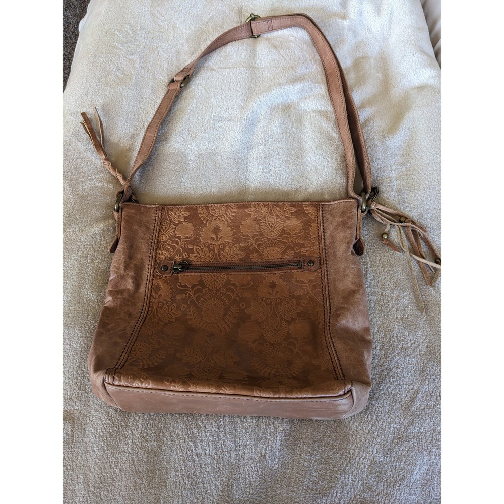 The Sak Ashland Tobacco Leather Embossed Floral Crossbody Bag Brown Boho